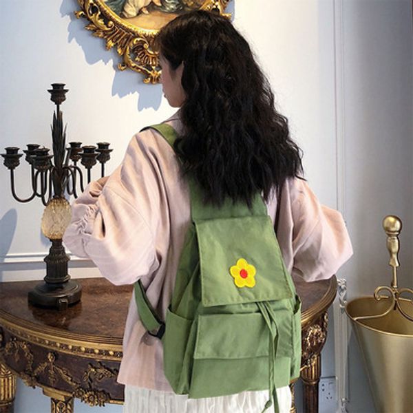 

floral canvas backpack teen girl cute adorable korean style shoulder bag ins causal string backpack vintage fresh bag