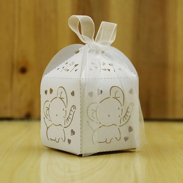 

10 pcs elephant foldable baby shower with ribbon gift pouch children wedding storage hollowed out paper decorative candy box