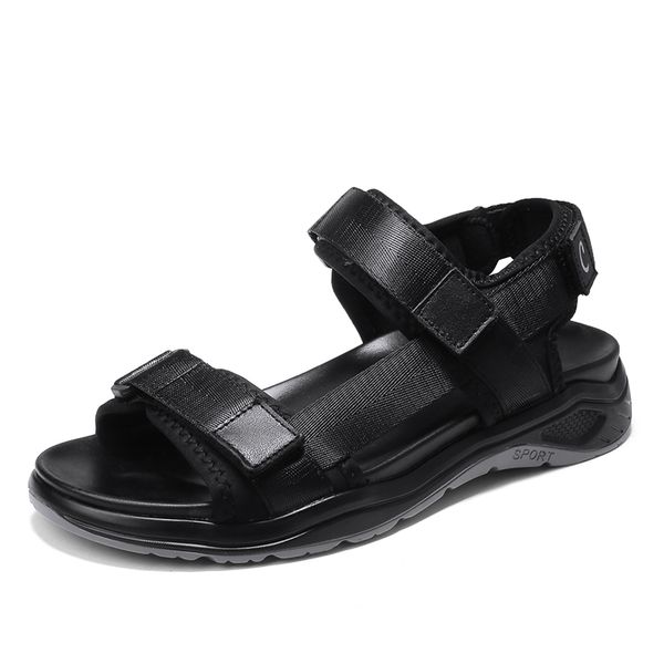 

genuine leather men sandals summer leisure beach men shoes leather sandals men's big size 38-48, Black