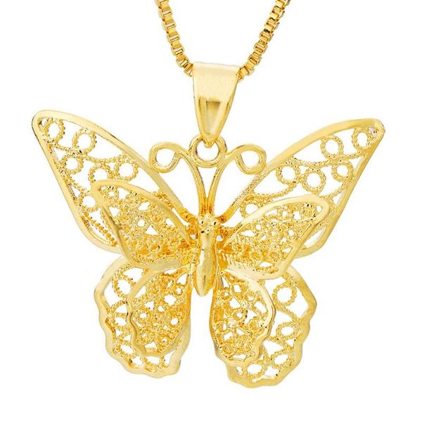 

women necklace new luxury gold color hollow carved pendant necklace for women fashion butterfly chain female jewelry, Silver