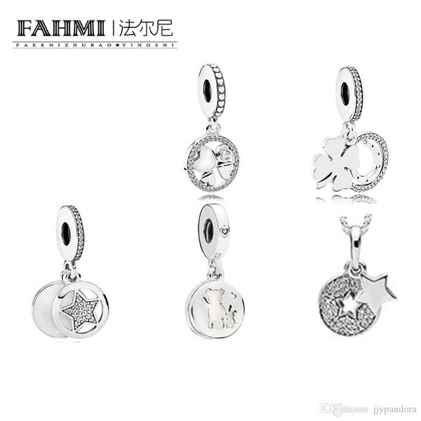 

fahmi 100% 925 sterling silver charm lucky love pendant day with cz perfect pals pendant friendship star diy necklace jewelry hanging beads, Black