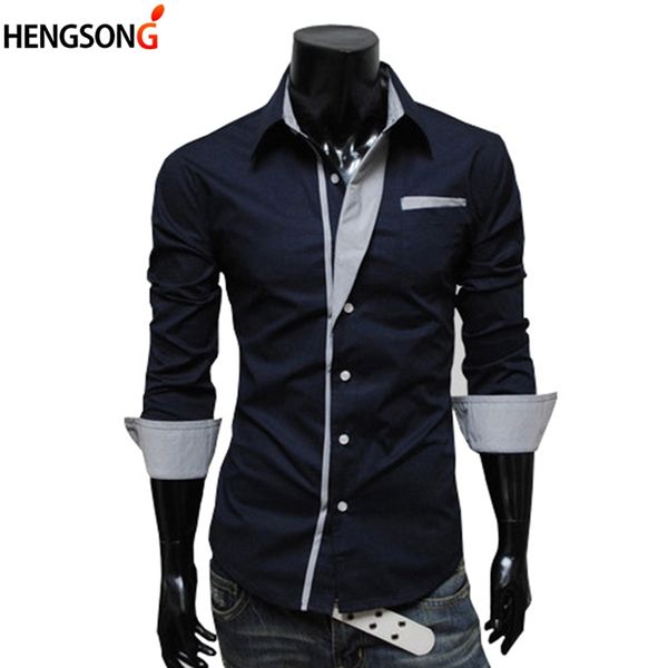 

fashion men's casual shirts plus size autumn clothing casual shirts and blouses for men long sleeve patchwork slim, White;black