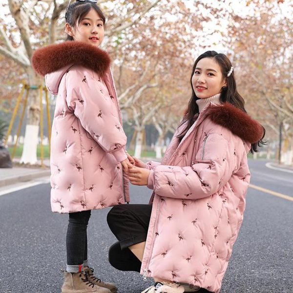 

30 degrees warm duck down jacket for girl clothes 2019 winter thicken parka real fur hooded children outerwear coats snowsuits, Blue;gray