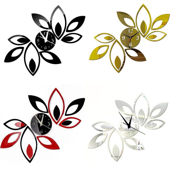 

fashion arylic mirror leaf decor clock innovate concise practical decor wall clock household decoration home livving room