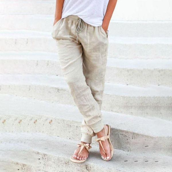 

конический брюки льняные кулиской назад эластичный пояс брюки с карманами женщины повседневная спорт бег jogger, Black;blue