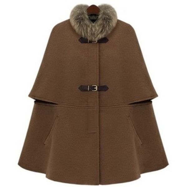 

uk brand new fashion 2019 winter brown black 100% real fur collar women coat cloak casaco femininosre cape coat