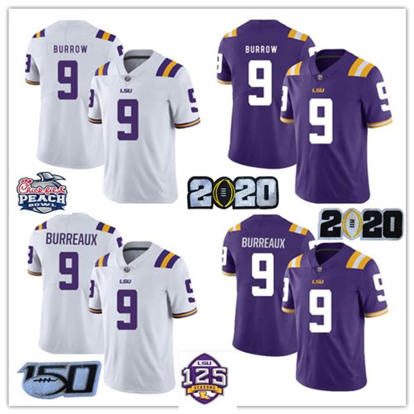 

2020 lsu tigers jersey 9 joe burrow burreaux ncaa 2019 champions burreaux college football jersey white purple 2020 patch, Black;red