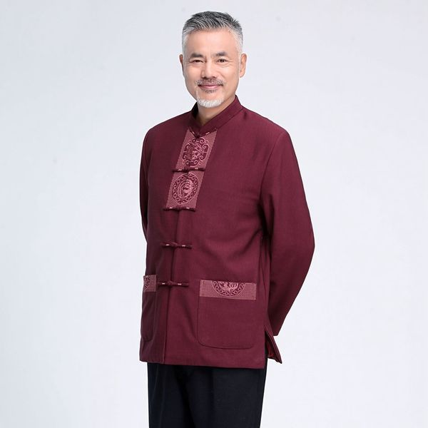 

male new year's clothes autumn winter men casual jacket long sleeve embroidery coat for father fashion vestido oriental, Black;brown