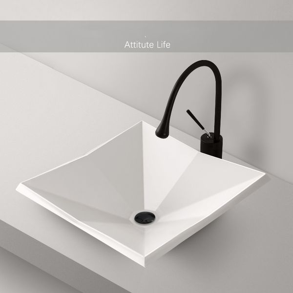 Banheiro Sinks geometria Vessel Ceramic Art Modern Black lavagem branca Bacia Bacia Com dreno macio mangueira para Lavatory