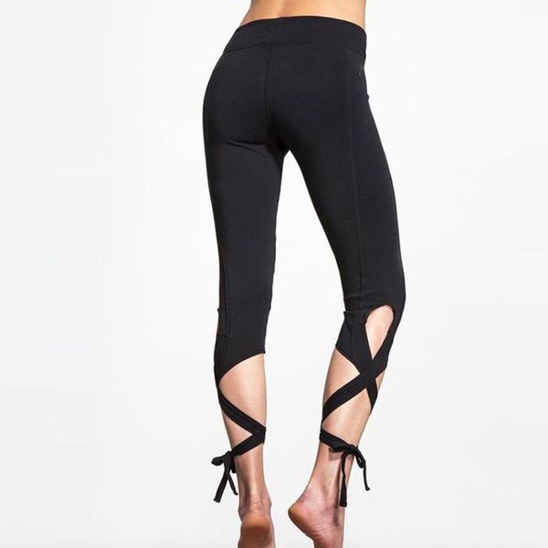 

leggings sport women fitness workout cropped trousers leggings mallas quick dry 3/4 dancing pants slim ballet trousers #5$, Black