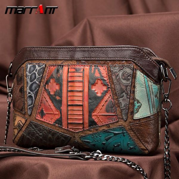 

2020 new women's bag color matching first layer leather shoulder bag fashion retro ladies small trend shoulder