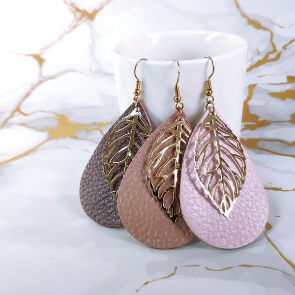 

кожаные серьги настраиваемый металла лист для женщин boho простой натуральной кожи teardrop серьги девушки модные аксессуары drop доставка, Silver