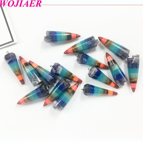 

wojiaer оптовая 5шт / серия 7 чакра природный камень радуга layered dowsing подвески для украшения аксессуары маркировочные dbd900, Silver