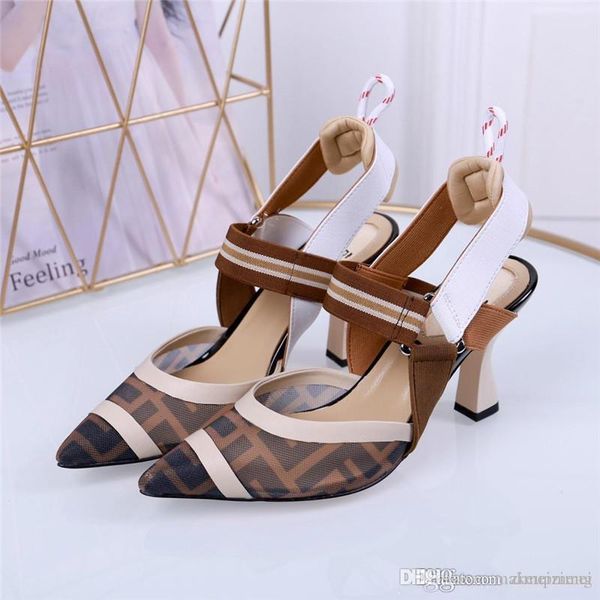 

2019fendi multicolor technical-mesh colibrì high heel shoes slingbacks with original box, Blue;gray