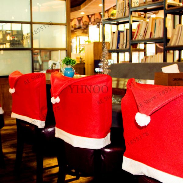 

2pcs christmas decorations red hat chair sets,christmas hat snowman old man gift bag large chair set cover