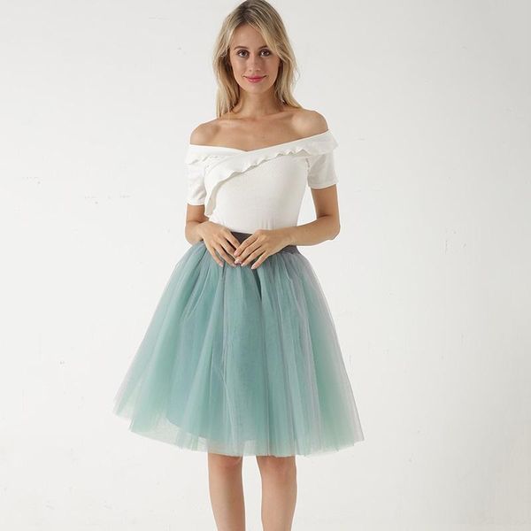 

5 слоев 60см princess midi тюль юбка плиссе танец туту юбки женская лолита petticoat юп saia faldas джинсовой партии юбки, Black