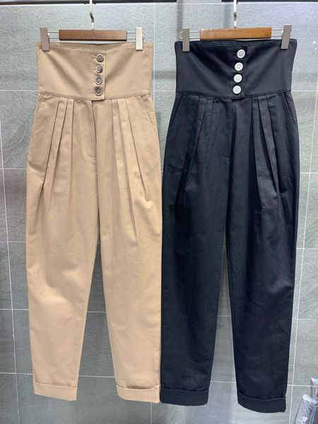 

2019 ladies fashion loose high waist pleated carrot pants 1112, Black;white