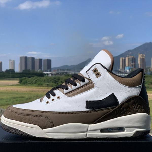 

new travis x jumpman 3 white black brown mens basketball shoes for 3s basketball men sports sneakers size 7-13