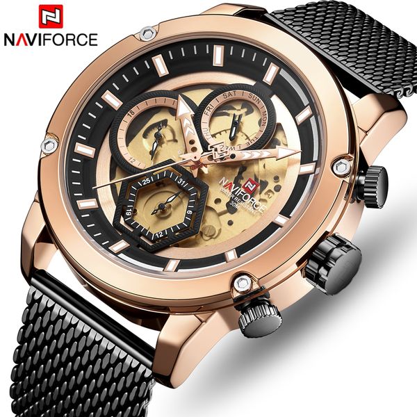 

naviforce men watches fashion stainless steel sports quartz watch mens army waterproof wristwatches, Slivery;brown