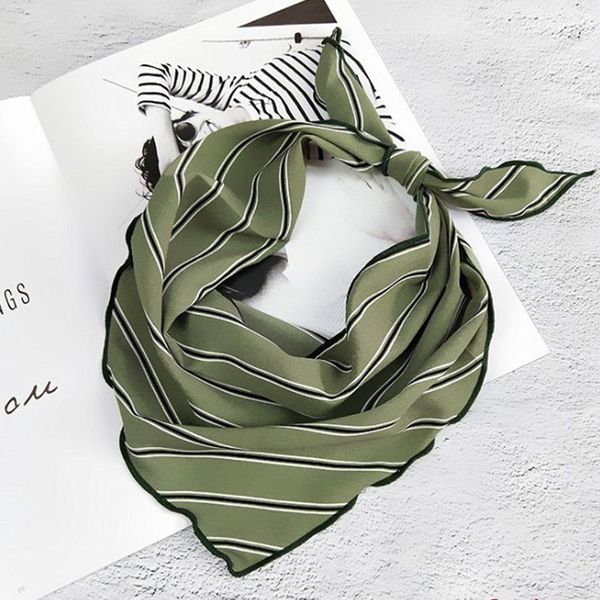 

gootrades 33*85 cm silk scarf small soft squares multifunctional head scarf multicolor stripe print kerchief neck wrap decoratio c19011001, Blue;gray