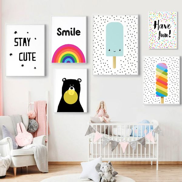 

cute baby bear gum nursery print canvas painting picture kid bedroom wall art decorative poster scandinavian print picture