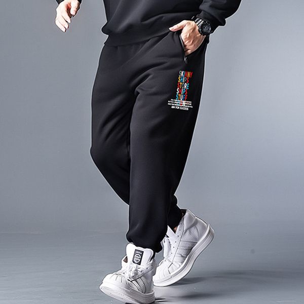 

gersri men loose display casual pants plus fat plus size velvet thick cotton pants winter guard, Black