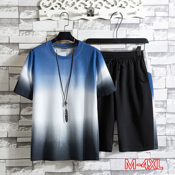 

2020 new summer men's casual sports t-shirt five-point shorts set sportswear tracksuit male men clothing plus size, Gray