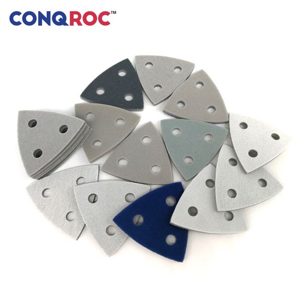 

10pcs 80mm sanding triangles hook loop 3 holes silicon carbide sanding sponge for oscillating tool metal plastic paint polishing