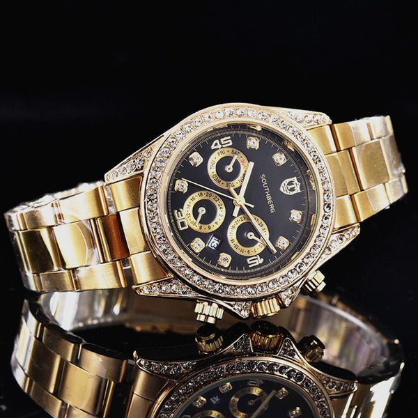 

2019 brand gold luxury mens watches 3 eyes auto date stainless steel band quartz wristwatches for men boy watch relogio masculino, Slivery;brown