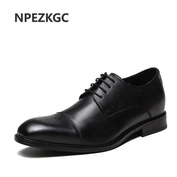 

npezkgc new genuine leather men brogues shoes lace-up bullock business dress men oxfords shoes male formal, Black
