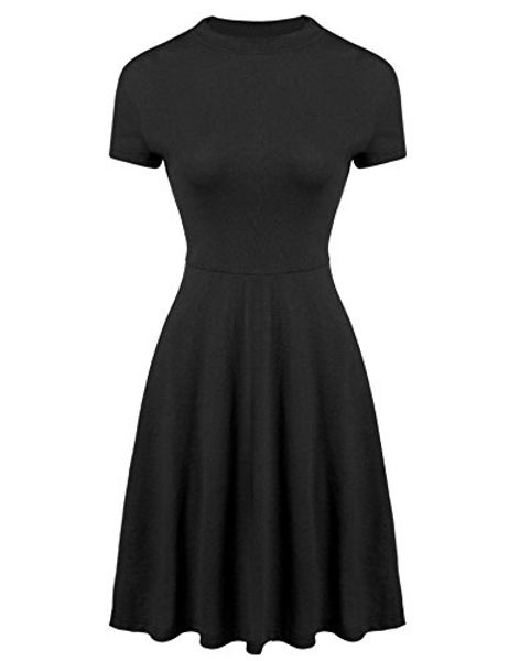

meaneor women casual short sleeve mock neck knit tunic dress, Black;gray