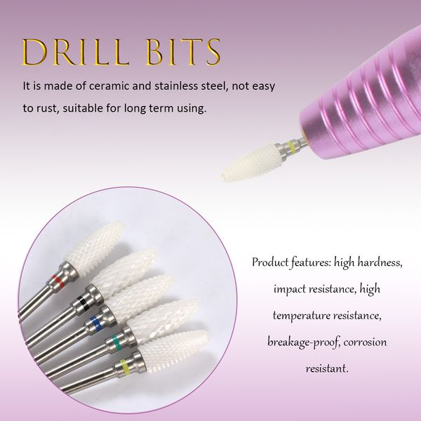 

electric nail drill machine accessory ceramic cuticle clean burr drilling bits rotary milling cutters for manicure pedicure tool