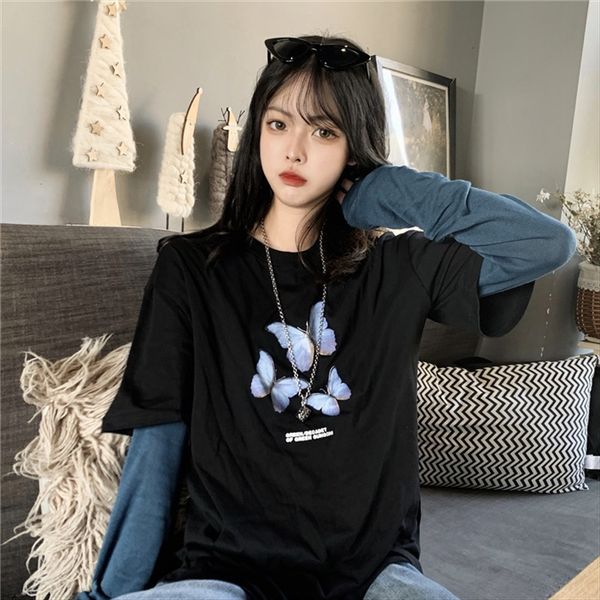 

butterfly short-sleeved headdress t-shirt headdress t-shirt female 2020 loose all-match ins super fire half-sleeved fashion, White