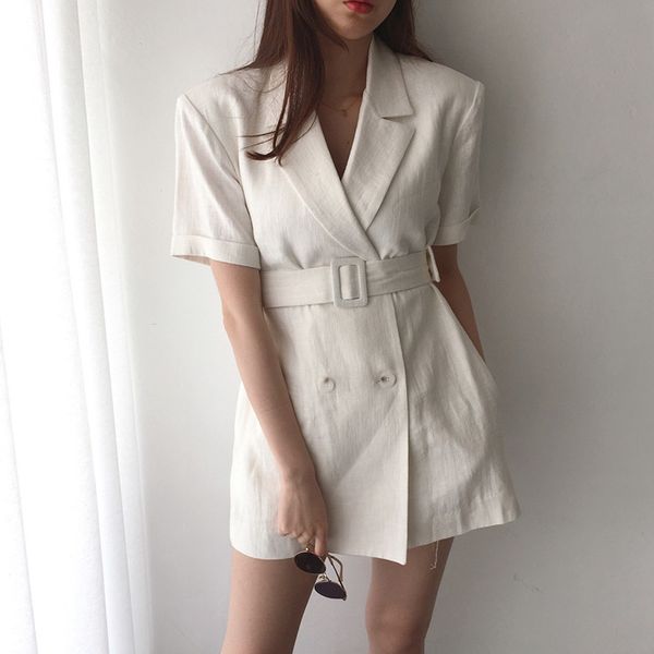 

new 2020 summer women blazers casual double breasted jackets notched lace up high waist pockets short clothes outfits, White;black