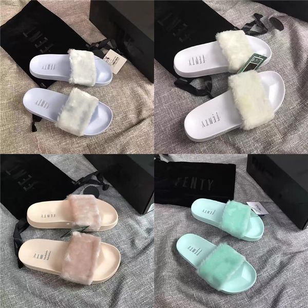 

furry fur slides real fur slippers wholesale big fox fur slides#575, Black