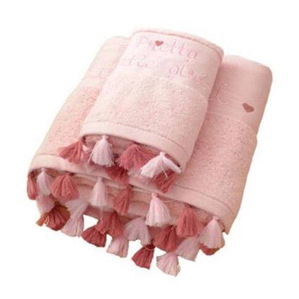 

nordic tassel simple 2 pieces face towel and bath towel set color cartoon letters embroidery terry thicken