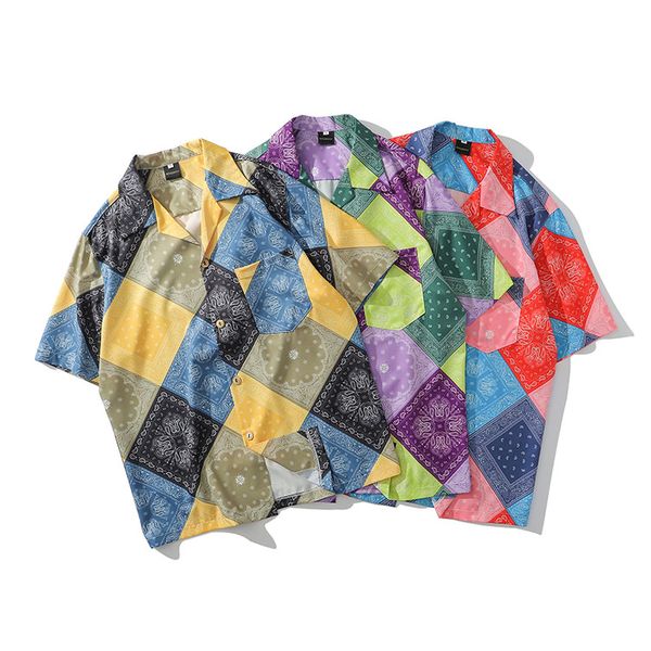 

бандана печати лагерь рубашка классический патч печати серфинг пляж бассейн мужская большая рубашка с коротким рукавом, White;black