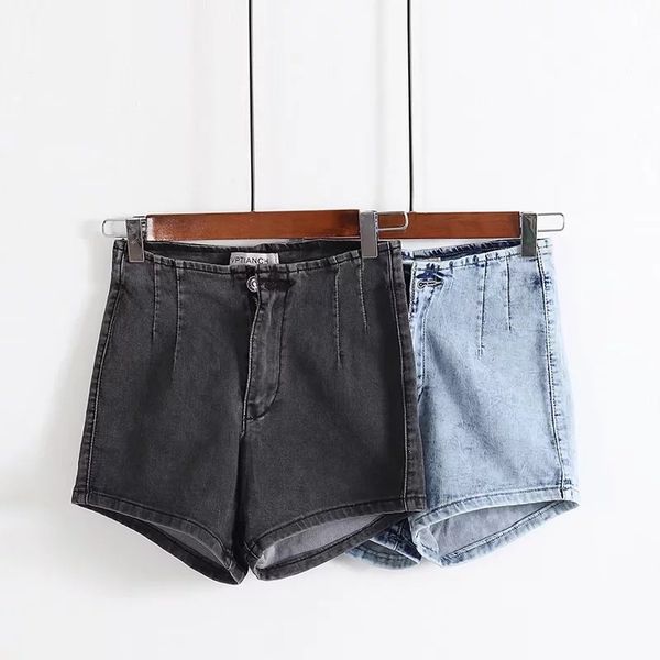 

new high waist boyfriend jeans for women 2019 summer vintage slim pockets denim shorts streetwear zipper washed short femme, Blue