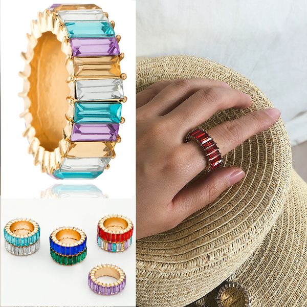 

colorful exquisite women girls rings hand studded geometric rainbow stone wedding jewelry gifts unique and special*, Golden;silver