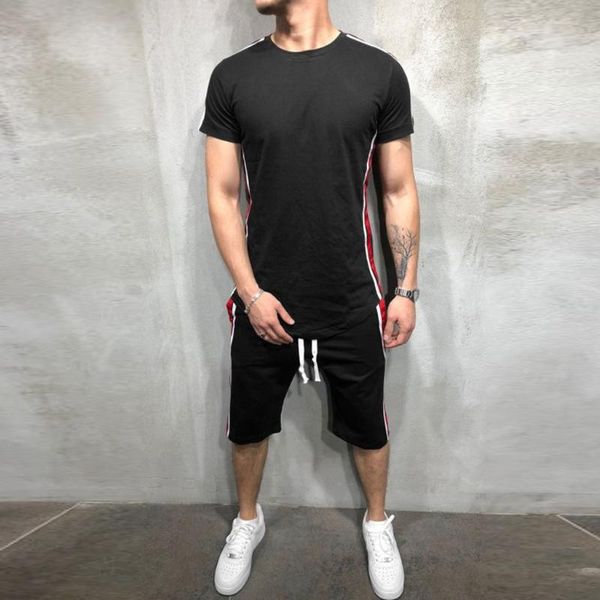 

2020 нью-tracksuit мужских наборов мода лето mens досуг нашивка цвет столкновение с коротким рукавом шорты спортивных наборами мужчину спорт, Gray