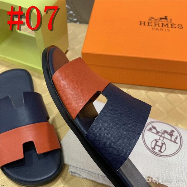 

20fw 2019 new fashion men's flip flops pu leather luxury slippers beach casual sandals summer for men fashion non-slip slippers con19, Blue;gray