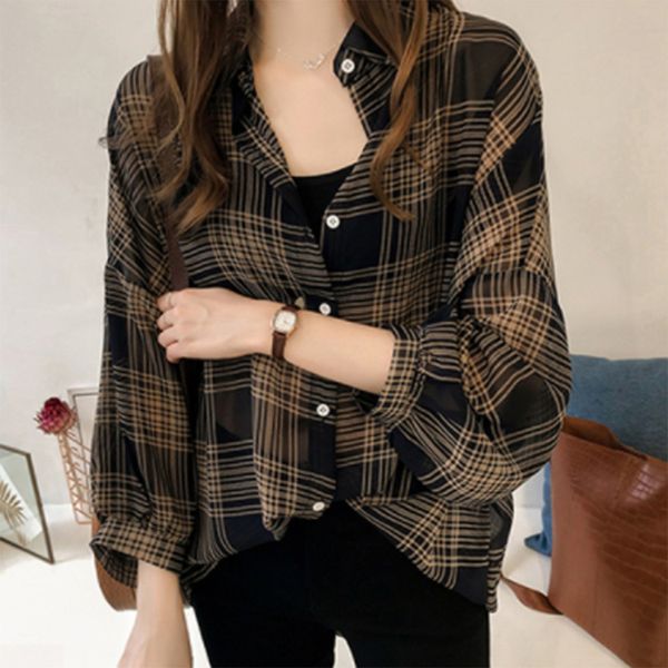 

long sleeve plus size women blouse casual shirts 2019 vintage plaid shirts loose and blouses 4xl summer blusas mujer, White