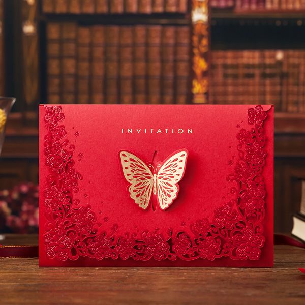 

vintage wedding supplies china laser cut luxurious butterflies wedding invitations red elegant invitation paper cards