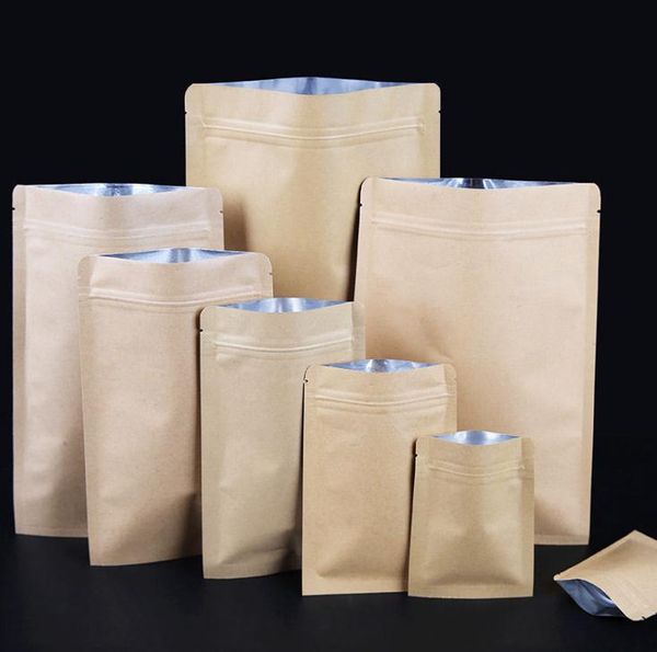 

крафт фольга ziplock сумка браун бумаги алюминиевой фольги zipper упаковка подарков мешок для хранения кофе упаковка мешка resealable