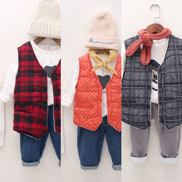 

19 new children's plush thickened casual down cotton vest for boys and girls baby plaid vest, Camo