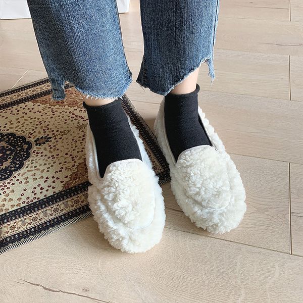 

shoes woman flats casual female sneakers women round toe autumn all-match loafers fur 2019 fashion women's slip-on dress winter, Black