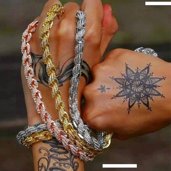 

gold rope 9mm cz bling bling bracelet mens iced out rose gold rope chain bracelets simulated diamonds mens hip hop bracelet, Black