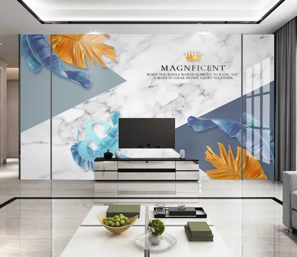 

custom 3d wallpaper mural abstract geometric tropical rainforest banana leaf living room tv background wall luxury decor