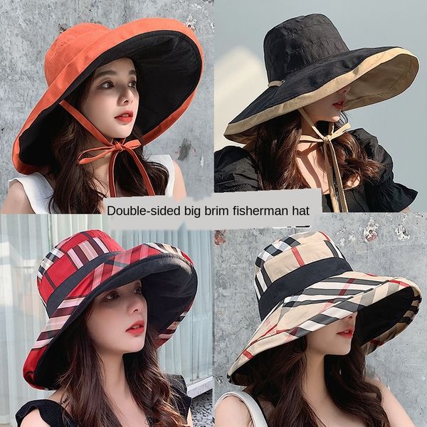 

bucket bucket fisherman female summer outdoor sun beach sun hat uv-proof two-color fisherman hat female all-match, Blue;gray