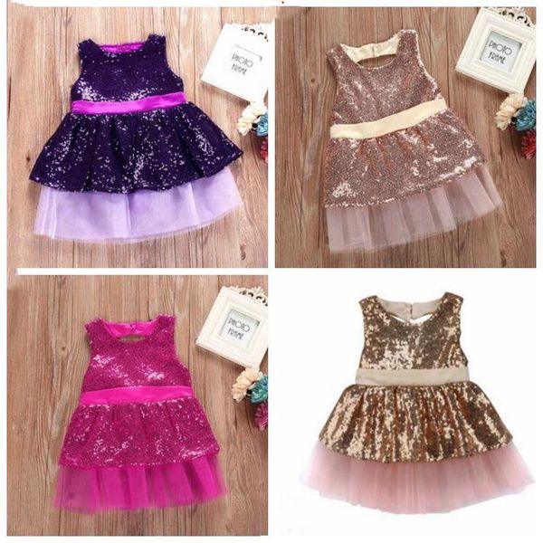 Baby Kinder Kleidung Mädchen Pailletten Prinzessin Kleider Ballkleid Pageant Sommer Party Kleid Tanz Bowknot Kleider Tüll Tutu Casual Kleid Czyq5269